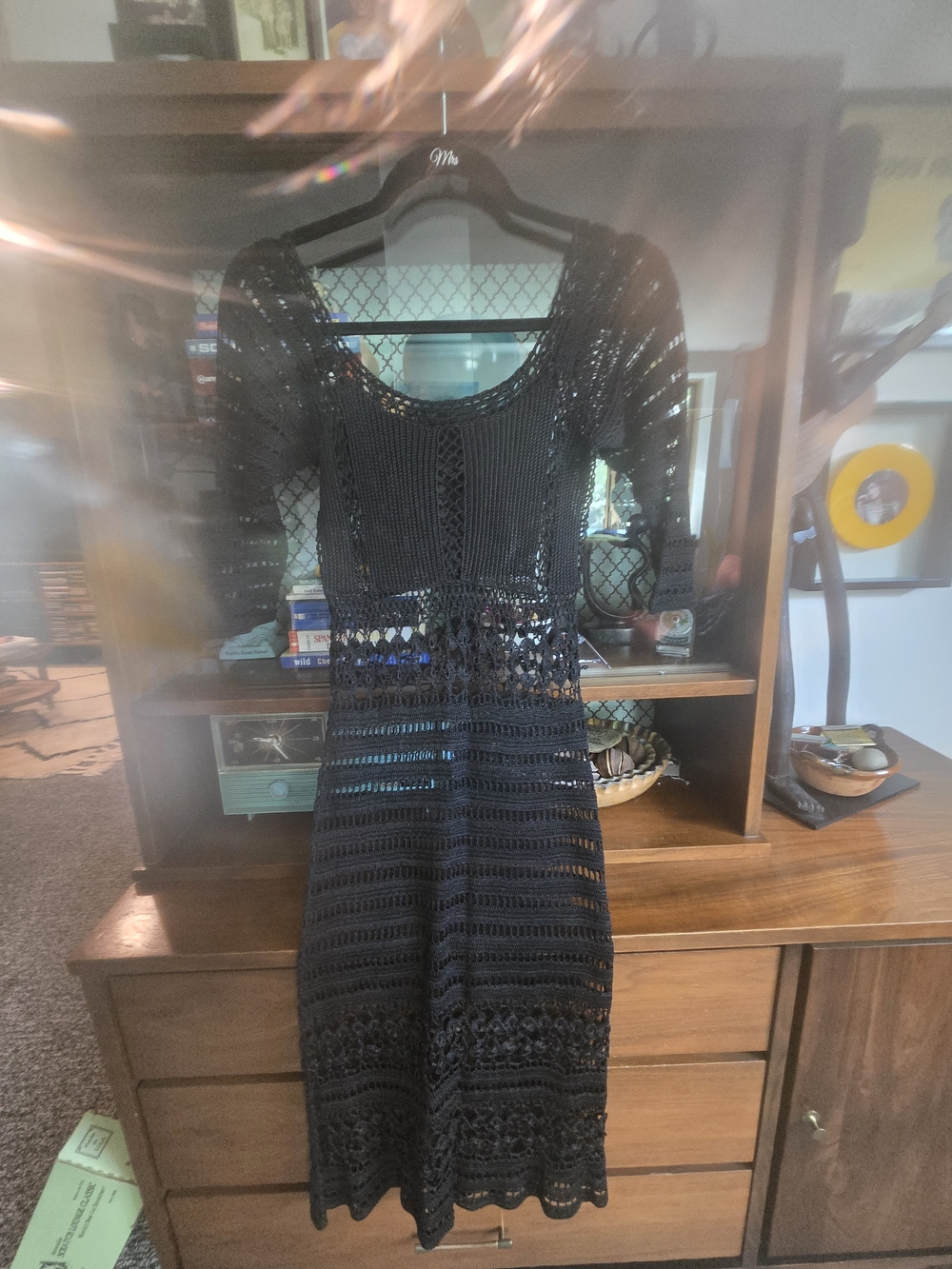 A.B.S. by Allen Schwartz Black Designer Crochet Midi Dress - Picture 6 of 7